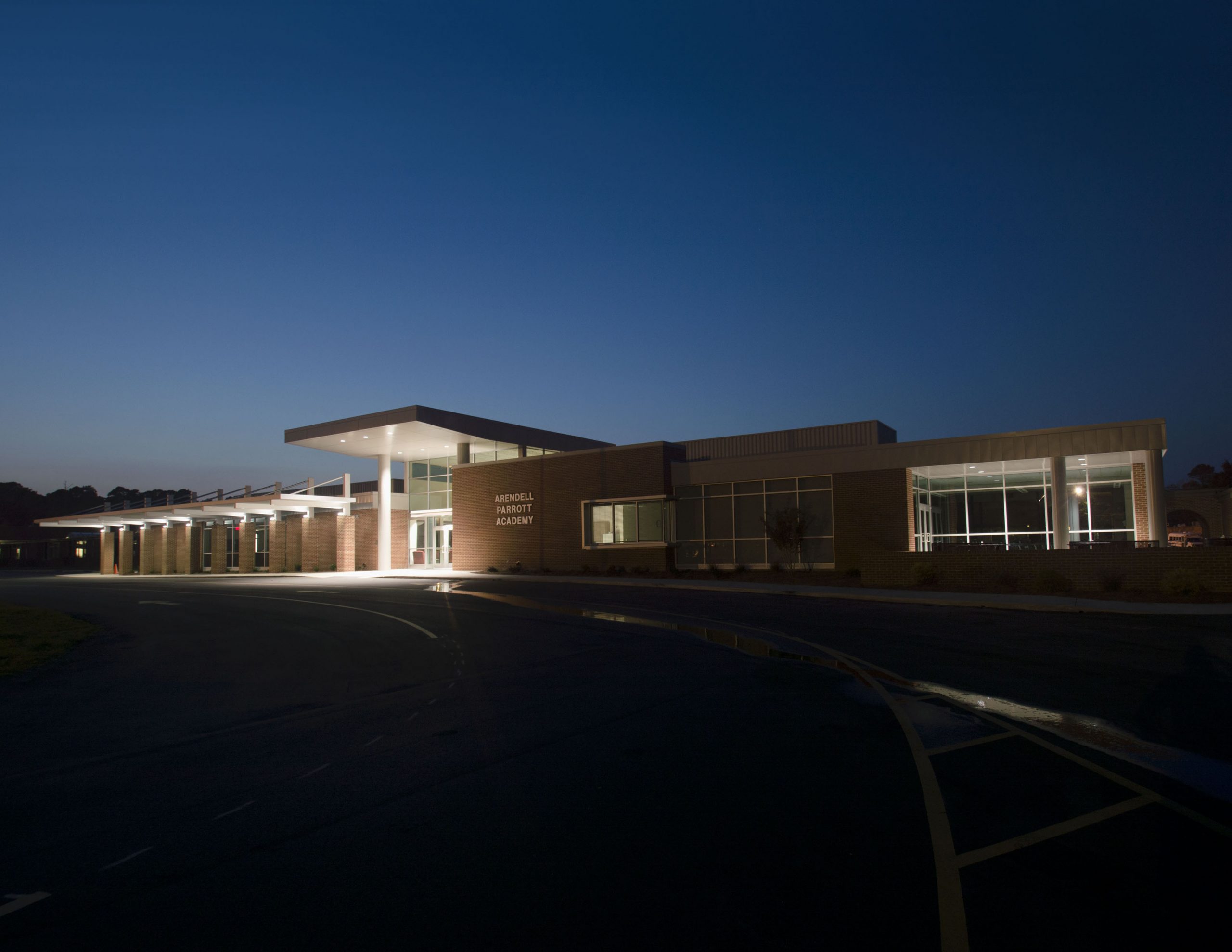 Arendell Parrott Academy at night